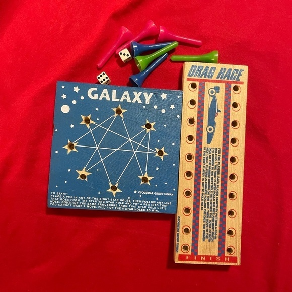 Galaxy & Drag Race Old Style Wooden Peg Board Games - Picture 1 of 1